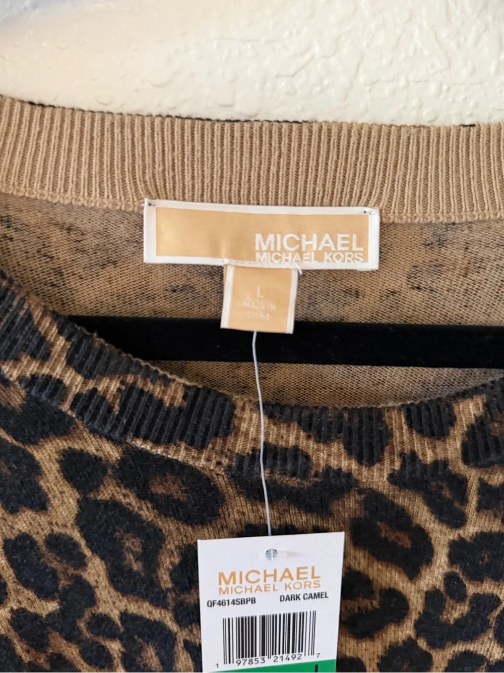 Michael Kors Leopard Print Long Sleeve Sweater - Brown/Black Size Large